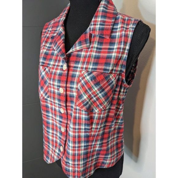 Vintage Sugar Company Sleeveless Red and Blue Plaid Blouse - Large - Picture 3 of 6